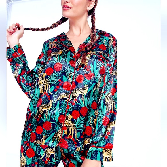 ASOS Other - 🌹🐆ASOS 2pc Night-Time Satin All-Over Wild Rose Leopard Forest Printed PJ Set🐆